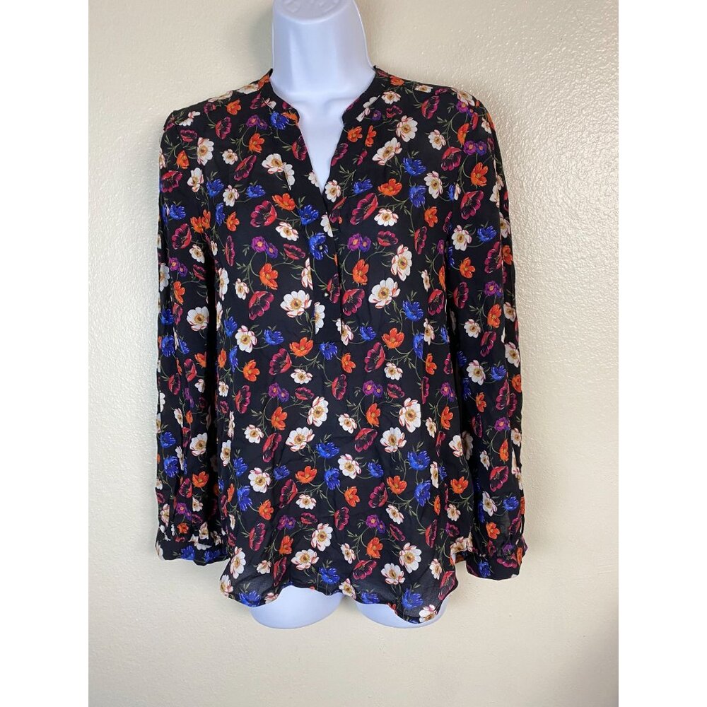 Whistles Silk Floral Long Sleeve Blouse Top Size 6 Lightweight Boho Whimsical